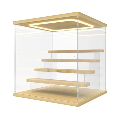 Nynelly Vitrine Acrylique avec LED pour Collection, 5 Niveaux Plexiglas Vitrine Transparente avec Porte et Marches, Boite Presentoir Anti-Poussière pour...