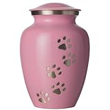 Best Friend Services Pet Urn - Ottillie Paws Legacy Memorial Pet Cremation Urns for Dogs and Cats Ashes Hand Carved Brass Memory Keepsake Urn (Small, Ardent Pink, Vertical Pewter Paws)
