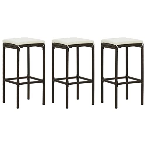 Tabourets de bar en polyrotin marron lot de 3 avec repose-pieds 76 cm