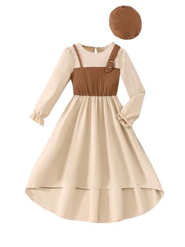 SweatyRocks Girl's Fall Dress Crewneck Asymmetrical Hem Long Sleeve A Line Dresses with Hat