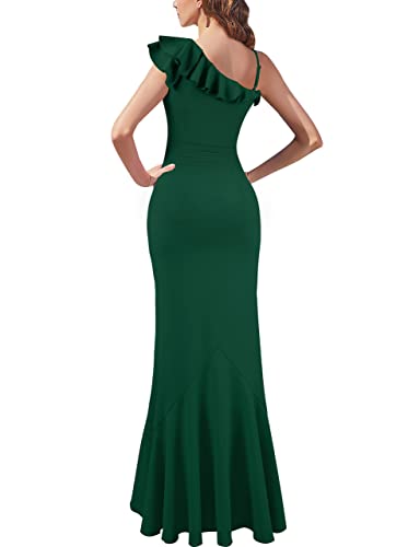 Image of VFSHOW Womens Formal Prom One Shoulder Strap Ruched Ruffle Split Maxi Dress 2023 Sexy V Neck Wedding Guest Evening Long Gown