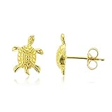 Yellow Gold Plated 925 Sterling Silver Polished Sea Turtle Stud Earrings for Women | 12.5mm Gold Plated Hypoallergenic Studs