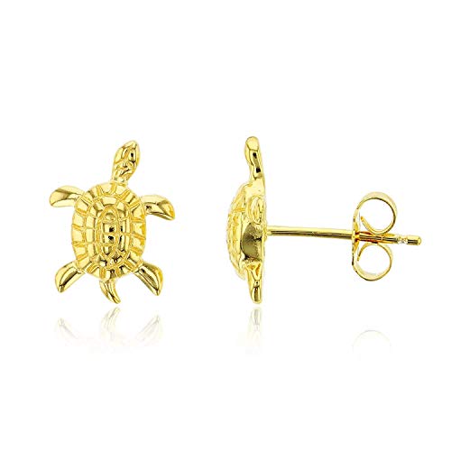 Yellow Gold Plated 925 Sterling Silver Polished Sea Turtle Stud Earrings For Women And Girls | 12.5Mm Gold Plated Hypoallergenic Studs #TOP13