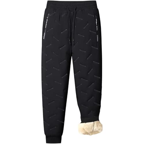 Generisch Pantalones de chándal cálidos de invierno para hombre, forro polar grueso, pantalones de chándal térmicos activos con bolsillos con cremallera, Negro , 4XL