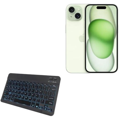 BoxWave Keyboard Compatible with Apple iPhone 15 - SlimKeys Bluetooth Keyboard - with Backlight, Portable Slim LED 7 Colors - Jet Black