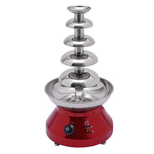5-Tier Chocolate Fountain Machine, Hot Chocolate Fondue Tower with Temperature Range 86-230 °F, 7-Pound Capacity, Hot Nacho Cheese Fountain for Party, Gathering, Wedding, Rental(Red)