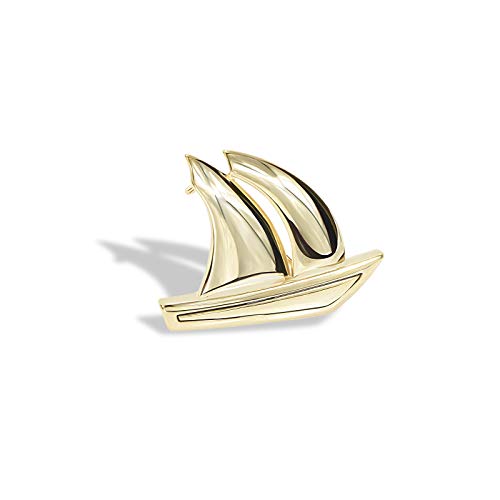 Vintage Nautical Sailboat Navy Rudder Anchor Brooch Pin Sailor Seaman Badge Jewelry Ship Wheel Pin (Gold Sailboat)
