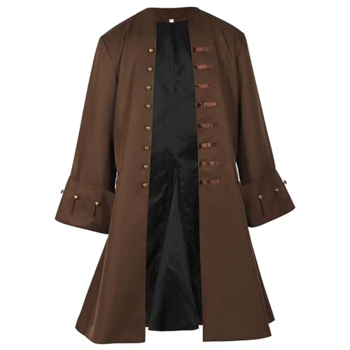 NIDONE Abrigo Pirata Medieval Abrigo Pirata Hombres Traje Steampunk Capitán Adulto Halloween Cosplay Disfraz Carnaval Disfraz XXL