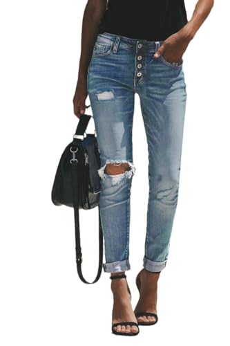 cordat Women's Ripped Boyfriend Denim Pants Judy Blue Stretch Skinny Jeans