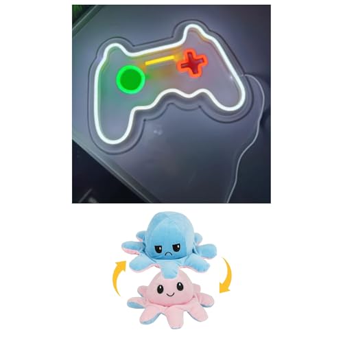 Image of EITHEO Stuffed Animal Plushie Stuffed Toy for Kids (Neon Game Controller + Small Octopus Pink)