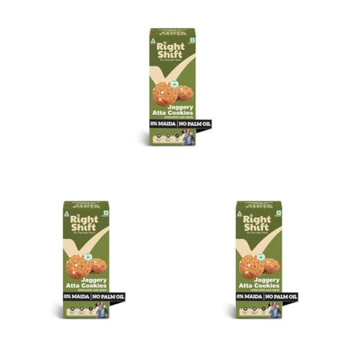 Image of Right Shift Jaggery Atta Cookies, 3 x120g| No Palm oil, Made with Butter | 0% Maida, Refined Sugar| With Goodness of 6 Nuts & Seeds| Anytime Snack (Pack of 3)