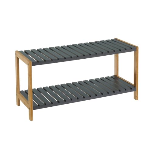 DRW Schuhregal mit 2 Ablagen aus MDF-Holz in Grau und Natur