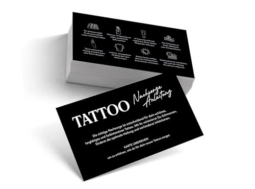 EppoBrand 200 Tattoo Pflegekarten | Nachsorge Anleitung im praktischen Visitenkarten-Format | Professionelles Studio Zubehör & Aftercare Cards für Tätowierer | Klare Pflegetipps für die Heilung | 200