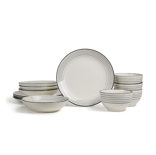 Earth & Clay Zeke 12-Piece Dinnerware Set Earthenware, Plates and Bowls Set, Dishwasher and Microwave Safe Dishes, Dish Set for 4, Grey