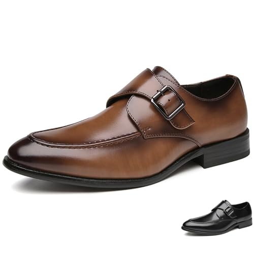 Men's Leather Monk Strap Dress Loafers Fashion Classic Cap Toe Low Top Slip On Oxford Shoes Casual Business Office Wedding Formal Shoes
