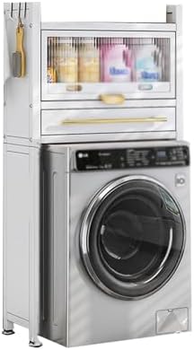 High-Carbon Steel 2-Tier Metal Drum Storage Rack - Flip-Up Magnetic Door Organizer for Laundry Room & Bathroom - Lightweight White Design for Efficient Space Saving