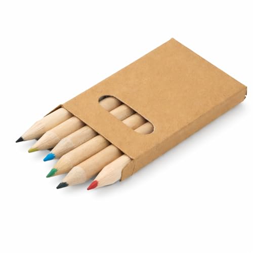 Caixa com 6 Mini Lápis de Cor Kit Escolar Infantil Lembrancinha Festa Aniversário Escola Desenho Caixa Kraft
