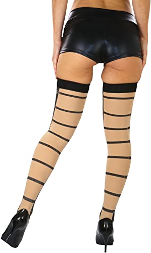 Image of ToBeInStyle Women's Vibrant Horizontal Wide Striped Thigh High Stockings