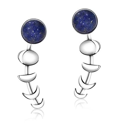 Moon Earrings Ear Wrap Climber Crawler Hook Earrings Moon Phase Silver Ear Cuffs For Women Blue #TOP22