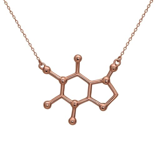 Serebra Jewelry Cafeína Molécula Colgante Collar | hecho de plata de ley 925 | Color Plata, Oro, Oro rosa | by (Oro de Rose plateado)