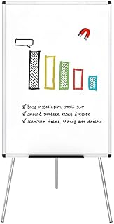 VIZ-PRO Flipchart Easel Whiteboard, Magnetic Portable Dry Wipe Board 90 x 60 cm, Tripod White Board Height Adjustable