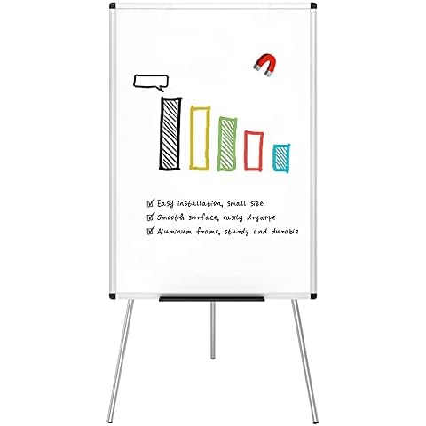 VIZ-PRO Flipchart Easel Whiteboard, Magnetic Portable Dry Wipe Board 90 x 60 cm, Tripod White Board Height Adjustable Cover