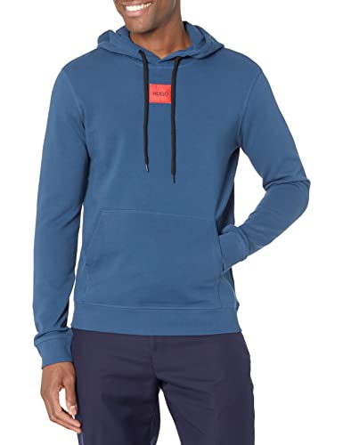 HUGO by Hugo Boss Men's Regular Fit Square Logo Jersey Hooded Sweatshirt, Blue Wing Teal, XXL