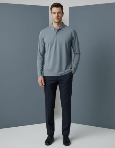 Image of Men's Full Sleeve Polo T-Shirt | Soft & Comfortable Fabric | Breathable | Quick Dry | Stretchable | Lightweight | Wrinkle Resistant | Skin Friendly | Durable