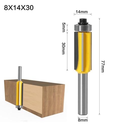 High Efficiency Woodworking 8mm Shank 4 Blade Trimming Cutter Slotting Cutter Milling Cutter Flush Trim Router Bit(8X14X30)