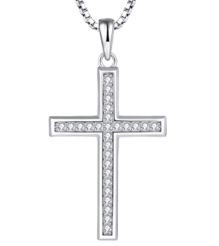 YL Cross Necklace for Women 925 Sterling Silver Halo Pendant Cubic Zirconia Jewelry for Men (0.79