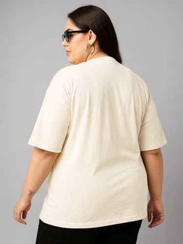 Image of JUNEBERRY 100% Pure Cotton Oversized Baggy Fit Cool Front Chest Graphic Printed Half Sleeve Plus Size T-Shirt for Women & Girls (Sizes: 2XL to 5XL)