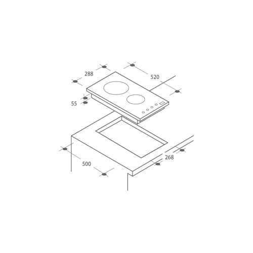 Plaque Vitrocéramique 2 feux-Candy CDH30 - Plaque de cuisson Vitrocéramique - Dimensions produit (LxP en cm) : 28.8 / 51