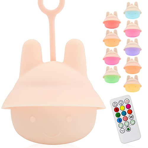 Night Light for Baby Car Seat - Dimming Function 9 Colors Changing Eye Caring soft light Rechargeable & Timing Bedside Lamp Light Up Toddler Bed Room Travel Essentials Squishy Silicone Infant BPA Free