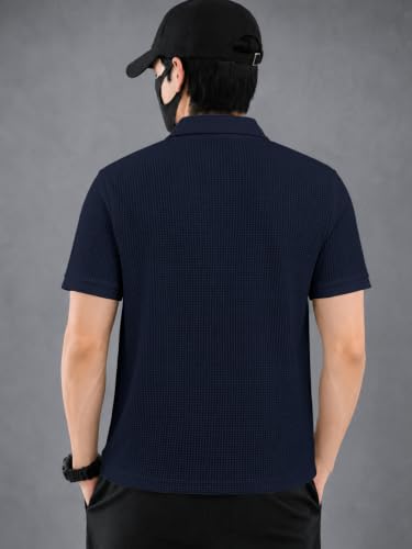 Image of EYEBOGLER Premium Textured Self-Design Half Sleeve Collar Polo T-Shirt for Men || Packs Also Available