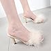 YIBLBOX Women's Round Toe Sandal Fluffy Feather Sexy Slippers Kitten Heeled Slippers White 7.5