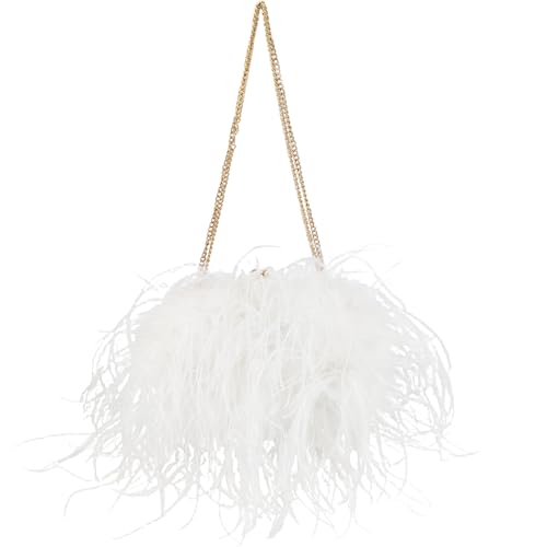 LVCOMEFF Natural Ostrich Feather Purse Premium Handbag Furry Holiday Party Wedding