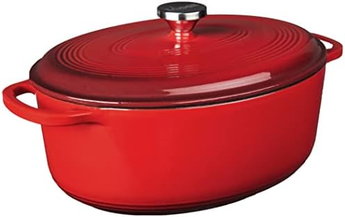 Lodge EC7OD43 Enameled Cast Iron Oval Dutch Oven, 7-Quart, Red