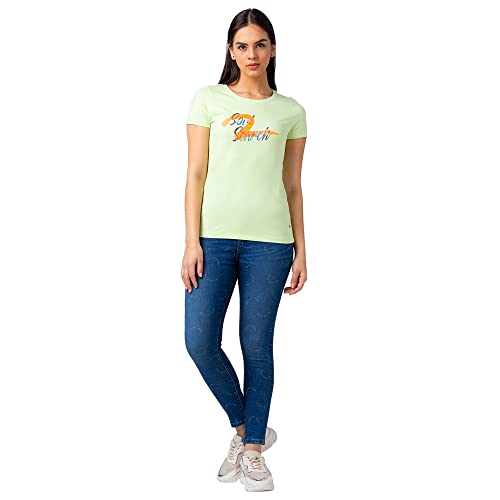 Image of Spykar Printed Blended Round Neck Women's Regular Fit Top