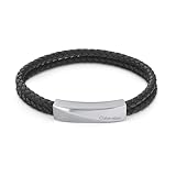 カルバンクライン 正規品 ブレイディド メンズ ブラック レザー/SS ブレイディド ダブル ストランド ブレスレット 35000097