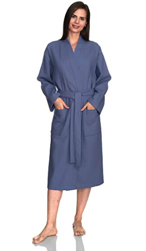 TowelSelections Turkish Bathrobe Waffle Kimono Robe for Women and Men X-Small/Small Bleached Denim