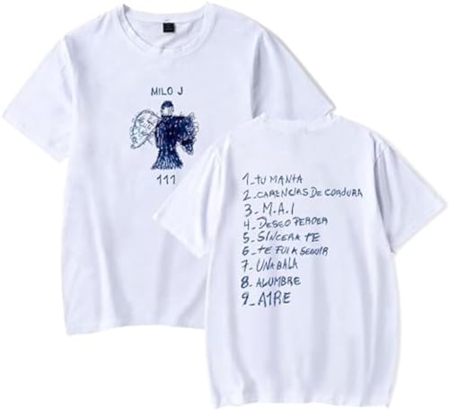 Camiseta Milo J Merch Milo J 111 Album para mujer y hombre con cuello redondo de manga corta estilo retro, blanco, S