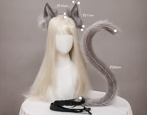 JIAHG Halloween Kostüme Plüsch Katzenohren katzenschwanz Cosplay Set katzenschwanz und Ohren Katzenohren Ohren Haarspange Headwear Damen Halloween Fasching Karneval Cosplay Frauen