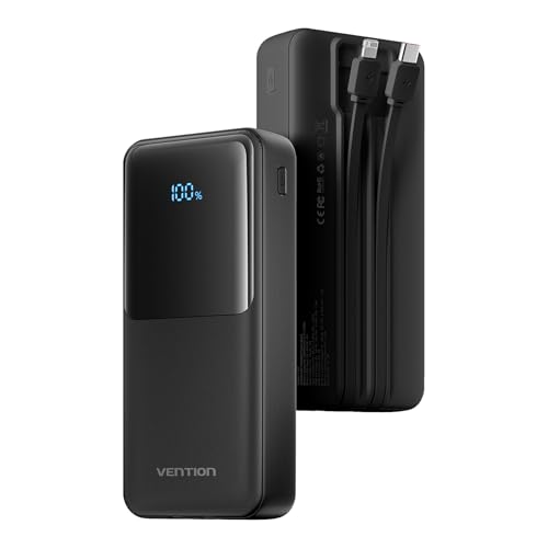VENTION Powerbank 20000mAh mit USB C Kabel 22.5W Schnelllade Portable Power Bank Fast Charging mit LED Display Kompatibel mit iPhone 15 14 13 12 11 Pro Max, Huawei, Samsung, Tablet, etc