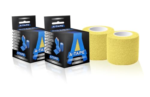 Image of A-Tape Cohesive Crepe (5cm X 4.5 mtr, Pack of 2) Elastic Self Adherent Crepe Bandage Breathable Self Adhesive Cohesive Bandage for Humans & Pets (Dogs, Cats, Birds) (5 cm) (Yellow)