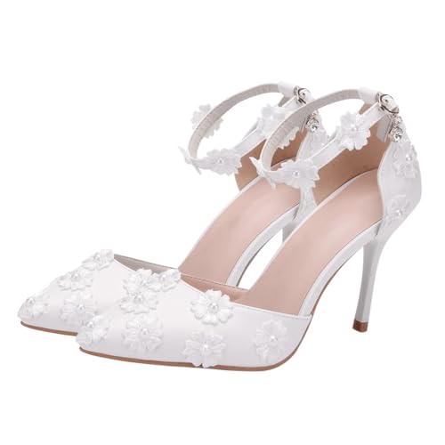 Sandales à talons hauts femme en dentelle blanche HEMOTON pour soirée