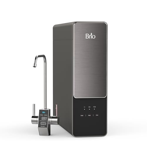 Image of Brio AQUUS TROE800COL Reverse Osmosis Water Filtration System, 4-Stage Tankless RO Water Filter System for Under Sink, 800 GPD, 2:1 Pure to Drain, Reduces TDS, Smart Faucet, USA Support, Black /Silver