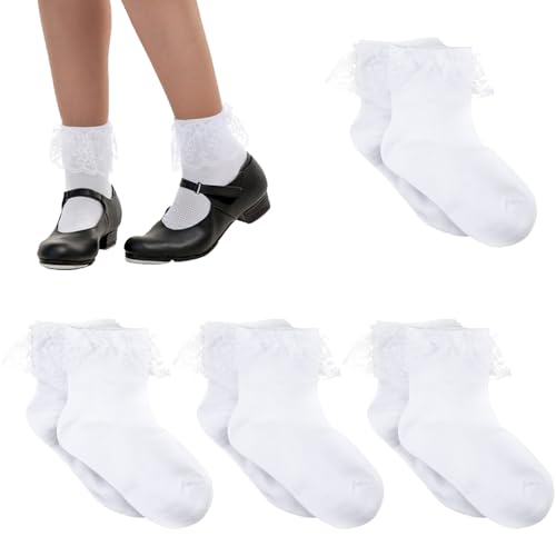 4 Pairs Toddler Ruffle Socks Cotton Ruffle Socks Toddler White Tulle Ruffles Toddlers Girl Sock for Girls' Formal Wear and Daily Wear