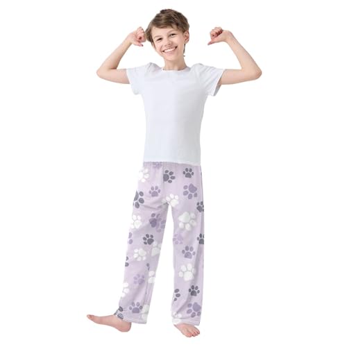 Boys' Pants Pet Purple White Paw Long Bottoms Jogger Pants Elastic Waist Trousers with Pockets S-XL2