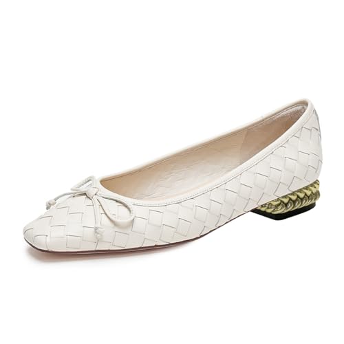 miss left Women Bowknot Square Toe Woven Ballet Flats Slip on Lightweight Comfortable Casual Daily Dress Shoes Size 4-16 US