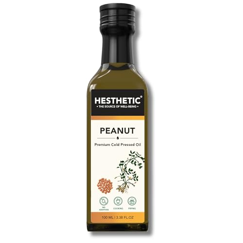 Image of HESTHETIC Cold Pressed Peanut (Groundnut) Oil 100ml | Pure Moongfali Ka Tel | Unrefined Food-Grade Cooking Oil, Rich in MUFA | Glass Bottle | Ideal for Indian Cooking
